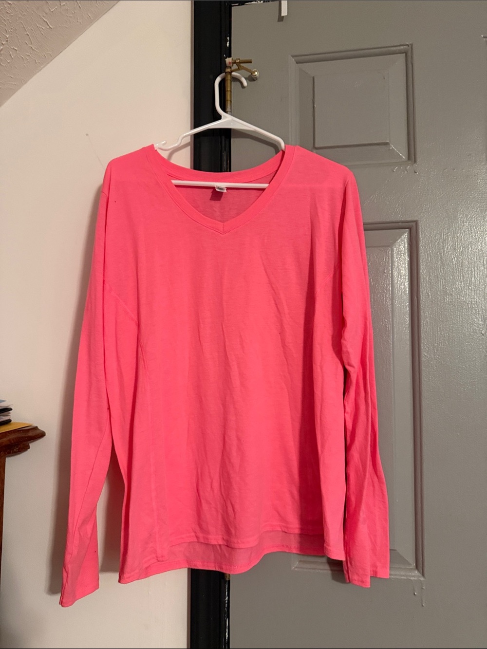 Women's V-Neck Long Sleeve Tee - Bright Pink